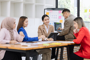 Team of asian business working with finances analysis report meeting in office, business financing, accounting banking, Business teamwork, Team of creative asian business meeting and business planning