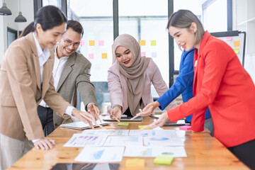 Team of asian business working with finances analysis report meeting in office, business financing, accounting banking, Business teamwork, Team of creative asian business meeting and business planning