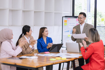 Team of asian business working with finances analysis report meeting in office, business financing, accounting banking, Business teamwork, Team of creative asian business meeting and business planning