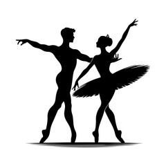 Ballet couple silhouette vector. Ballet dancers icon. Silhouette dancing couple pose vector