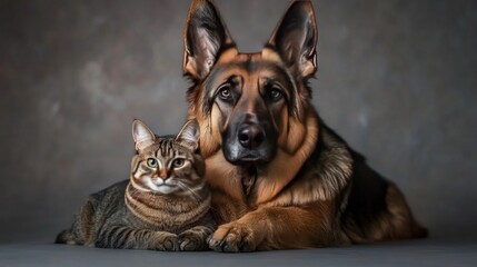 German Shepherd and Cat
