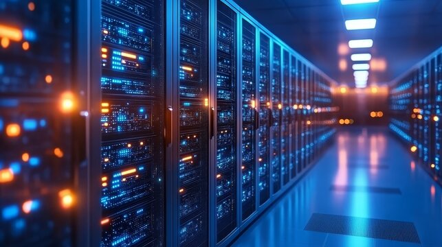 Server room insights, exploring the complex world of data centers, servers, and network technology in a modern facility - Powered by Adobe