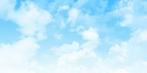 Abstract blue sky with clouds background, abstract watercolor background illustration. Blue sky nature landscape background with realistic fluffy clouds