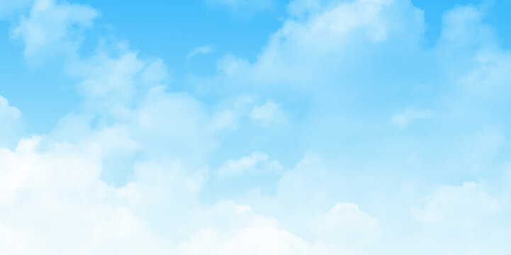 Blue sky nature landscape background with realistic fluffy clouds. Abstract blue sky with clouds background, abstract watercolor background illustration. 