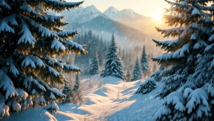 Close-up of a blue spruce tree in the winter yard. Natural winter background. Motion animation