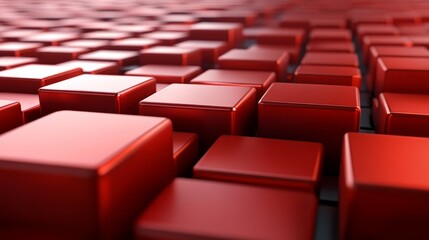 Fototapeta premium Vivid red cubes, a geometric composition of stacked blocks red