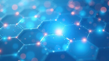 Fototapeta premium Abstract glowing hexagonal pattern on a blue background. Futuristic technology design. Ideal for science, tech, and modern background designs for wallpaper, banner, and poster