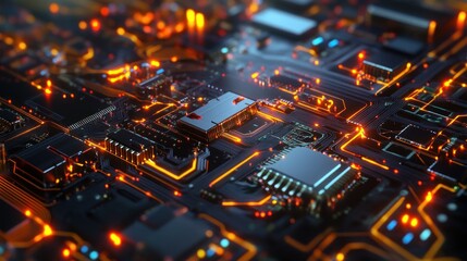 Obraz premium Circuit Board with Glowing Lines