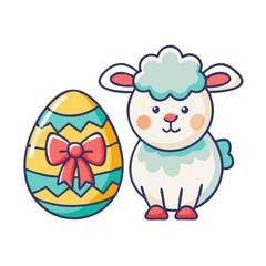 Easter Lamb with Decorated Egg and Red Bow

