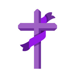Obraz premium Purple Cross with Draped Ribbon in Minimalist Style