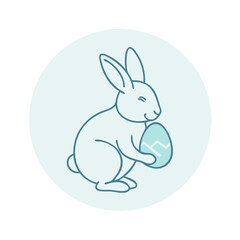 Obraz premium Bunny holding Easter egg in soft blue line art illustration