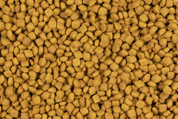 dry pet food background texture. close up. top view