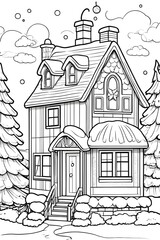 Obraz premium Christmas house coloring book page