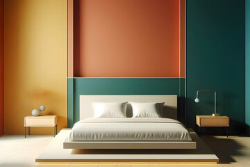 A minimalist modernized colorful decorated bedroom design