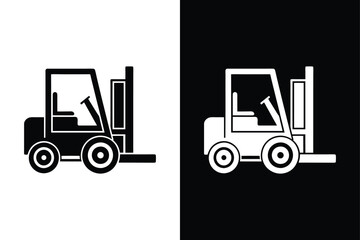 Black forklift truck icon on White Background Vector Art Illustration on white background.