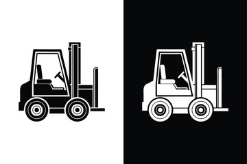 Black forklift truck icon on White Background Vector Art Illustration on white background.