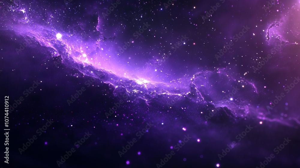 Wall mural vibrant purple abstract space with shining stardust, luminous nebula, realistic milky way galaxy, an