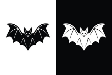 Black silhouette Halloween bat  icon vector illustration on white background.