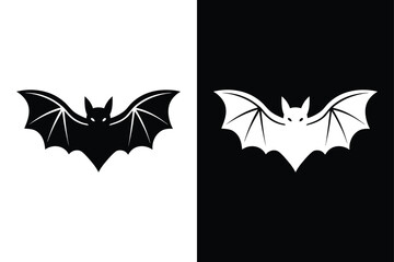 Fototapeta premium Black silhouette Halloween bat icon vector illustration on white background.