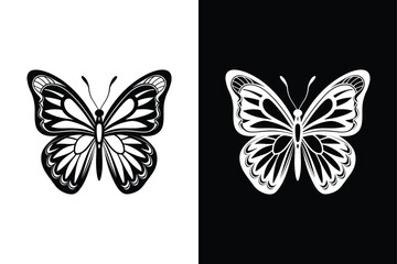 Butterfly Silhouette on White Background Vector Art Illustration on white background.