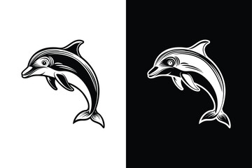 Dolphin character icon vector illustration, dolphin icon vector with glyph style on white background.