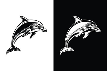 Dolphin character icon vector illustration, dolphin icon vector with glyph style on white background.