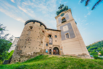 Romantic  scenery of main square in Banska Stiavnica, UNESCO, Slovakia. Old Slovakia mining town...