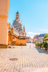 Frauenkirche in Dresden, Martin Luther Statue square, Saxony, Germany.