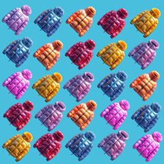 Multi colored bioluminescent  fashion down jacket pattern.