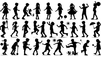 Silhouettes of Children Playing and Having Fun Outdoors. generator AI