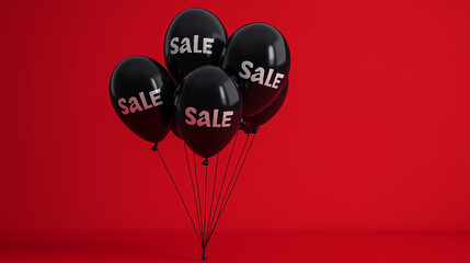 Black Balloons with SALE Text on Bold Red Background for Black Friday Promotions