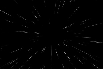 Bokeh white lines on black background. abstraction. abstract speed light motion blur texture. star particle or space traveling. black and white extrusion effect