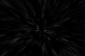 Bokeh white lines on black background. abstraction. abstract speed light motion blur texture. star particle or space traveling. black and white extrusion effect