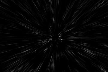 Bokeh white lines on black background. abstraction. abstract speed light motion blur texture. star particle or space traveling. black and white extrusion effect
