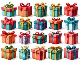 Fototapeta premium Colorful gift boxes with bows in a variety of designs