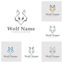 Set of Wolf logo vector illustration. Wolf Head logo design concept template
