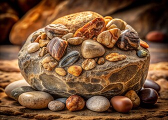 Unique Product Photography of a Rock Containing Smaller Rocks, Showcasing Natural Textures and Earthy Colors, Ideal for Nature Lovers and Decorative Items in Home Decor