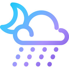 A gradient illustration of a cloud with rain and a crescent moon at night, showcasing calm weather with a touch of whimsy