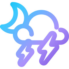 A whimsical representation of a lightning cloud and crescent moon on a serene night highlighting nature's beauty and energy