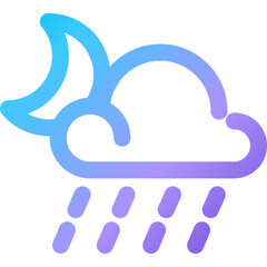 Stylized graphic depicting a crescent moon and cloud with rain, ideal for weather-related content or applications
