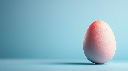 Fototapeta premium Single white egg with gradient lighting on blue background, copy space