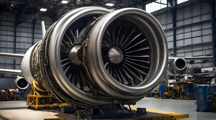 A closeup view of an aircraft jet engine turbine.generative.ai
