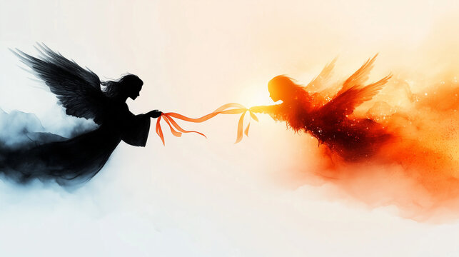 Angels Sharing Ribbon in Abstract Style