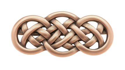 A gold colored celtic knot brooch with a silver center. transparent background