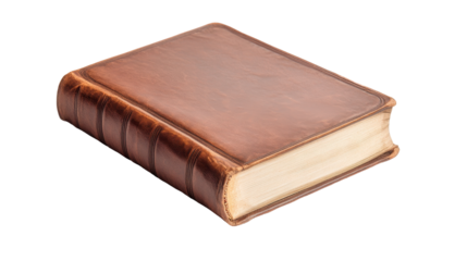 A leather bound book with a gold embossed spine. transparent background