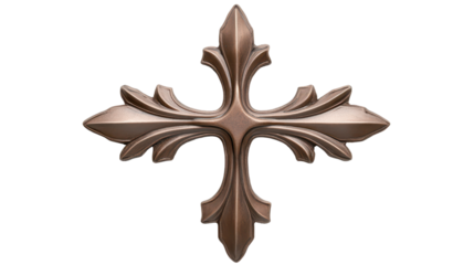 A gold cross with a diamond shape in the middle. transparent background