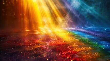 Stunning Display of Colorful Light Rays Illuminating a Sparkling Surface Revealing a Vibrant Rainbow Spectrum with Ethereal Atmosphere