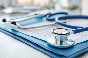 Medical Tools on Desk with Documents and Stethoscope