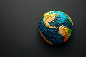Flattened plasticine globe isolated on black, global warming concept