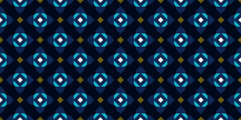 Simple geometric floral pattern abstract square shapes motif classic blue minimal background. Small elements modern fabric design textile swatch ladies dress, man shirt all over print block.